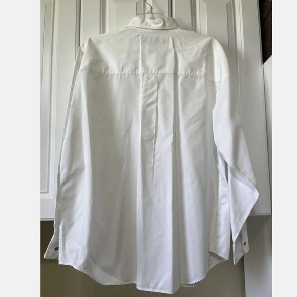 Barbara Blue White Long Sleeve Women Button Up Collared Shirt L Beaded Front - Picture 2 of 11